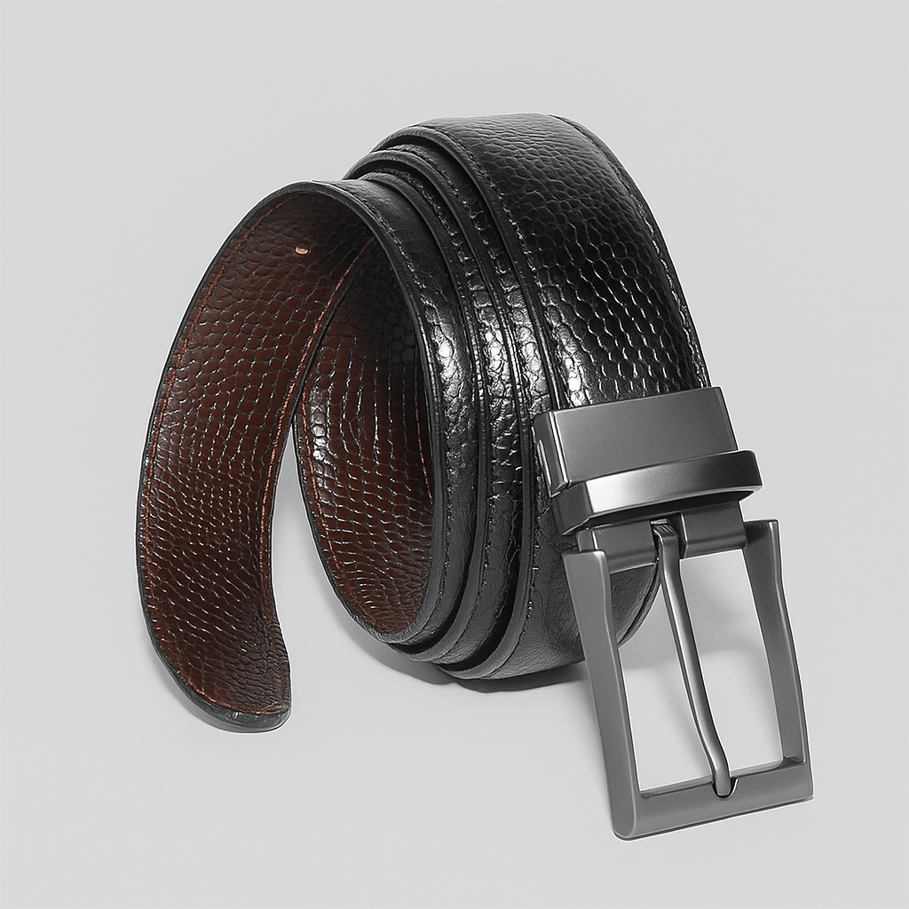 Premium Reversible Leather Belt – Black & Brown Textured Finish - With Free Delivery