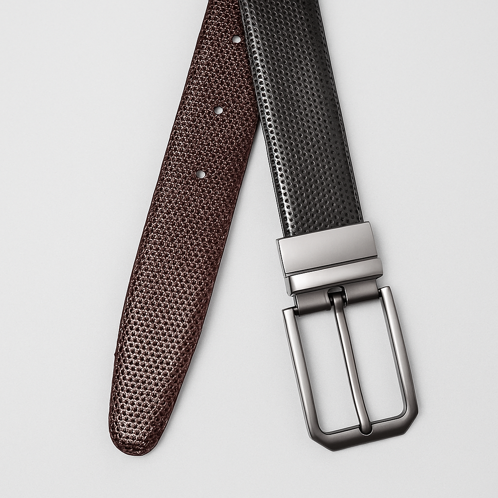 Men's Reversible Leather Belt β Black & Brown | Textured Finish - With Free Delivery