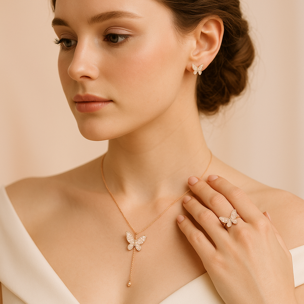 Butterfly Dreams – Elegant Rose Gold Jewelry Set - With Free Delivery