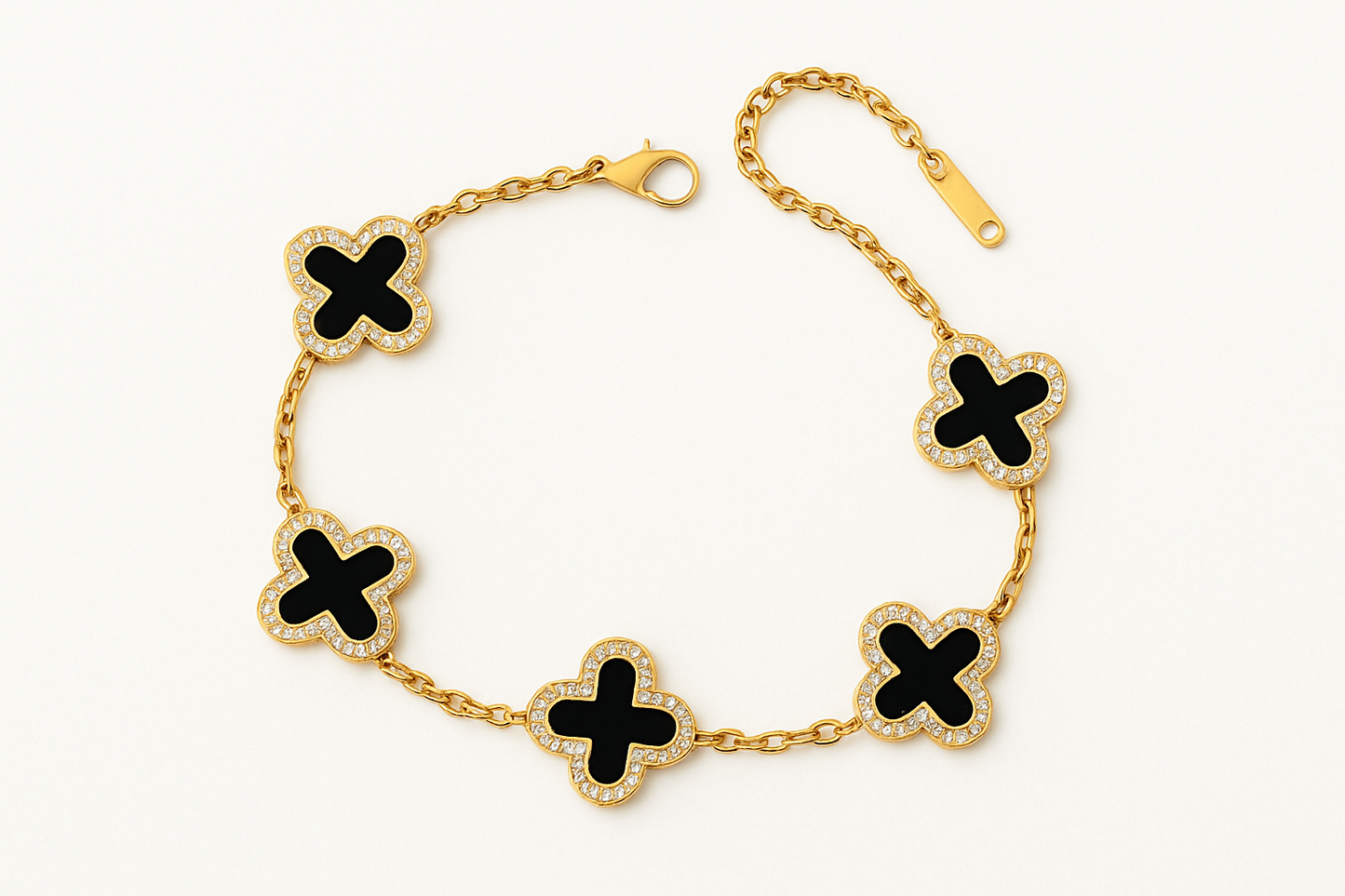 Luxury Clover Bracelet – Gold Finish with Black Onyx