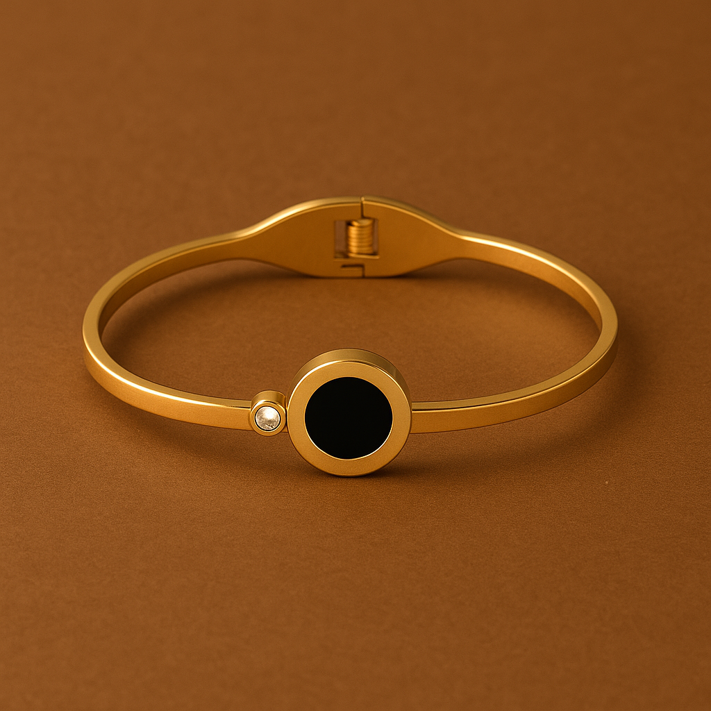 Elegant Bangle with Black Onyx & Crystal Accent