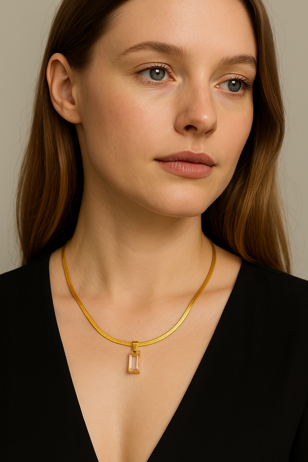 Elegant Rectangular Stone Pendant Necklace – Artificial Jewelry for Women