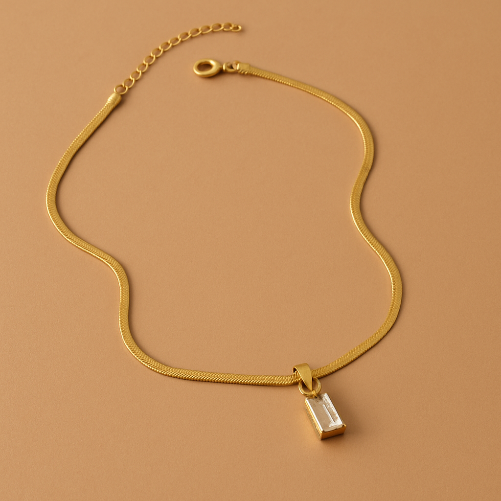 Elegant Rectangular Stone Pendant Necklace – Artificial Jewelry for Women