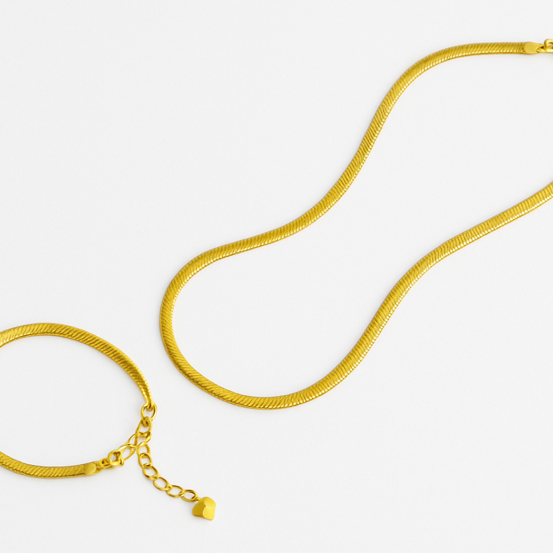 Elegant Polished Snake Chain Necklace & Bracelet Set