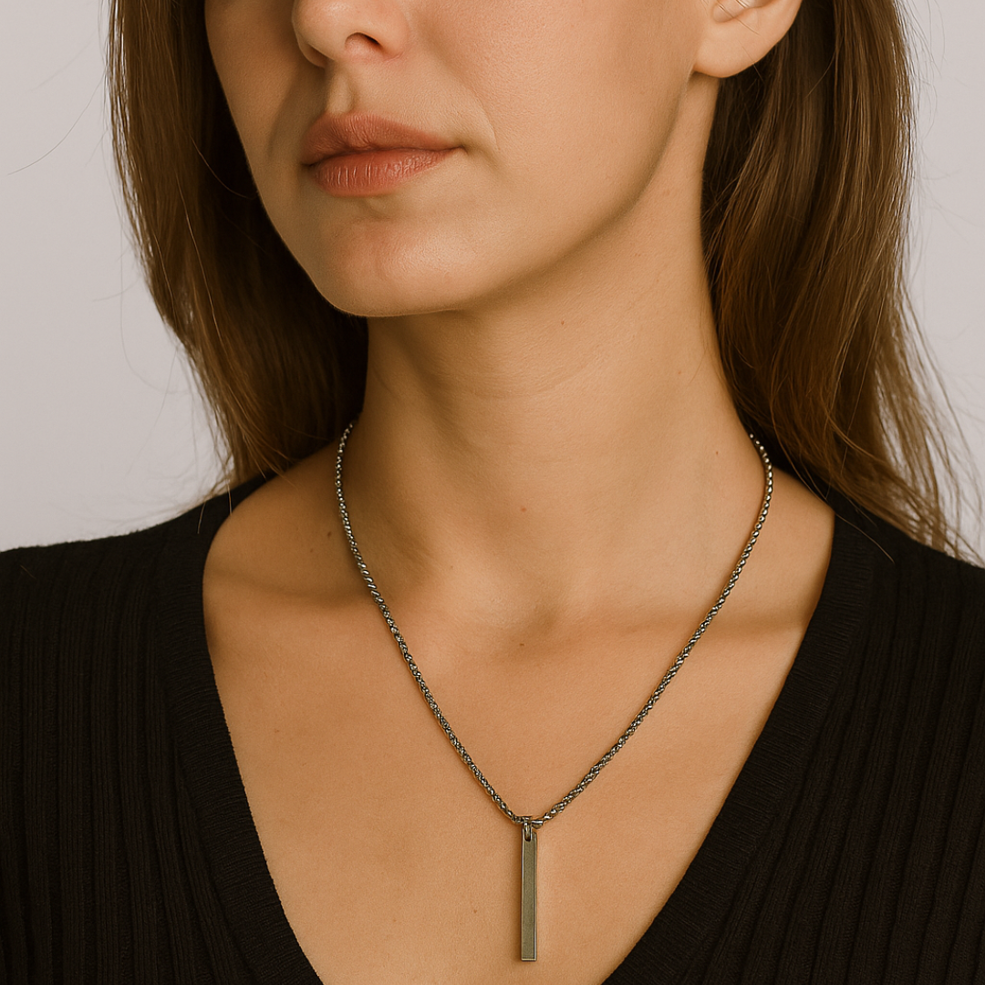 Minimalist Silver Bar Pendant Necklace – Unisex Everyday Essential