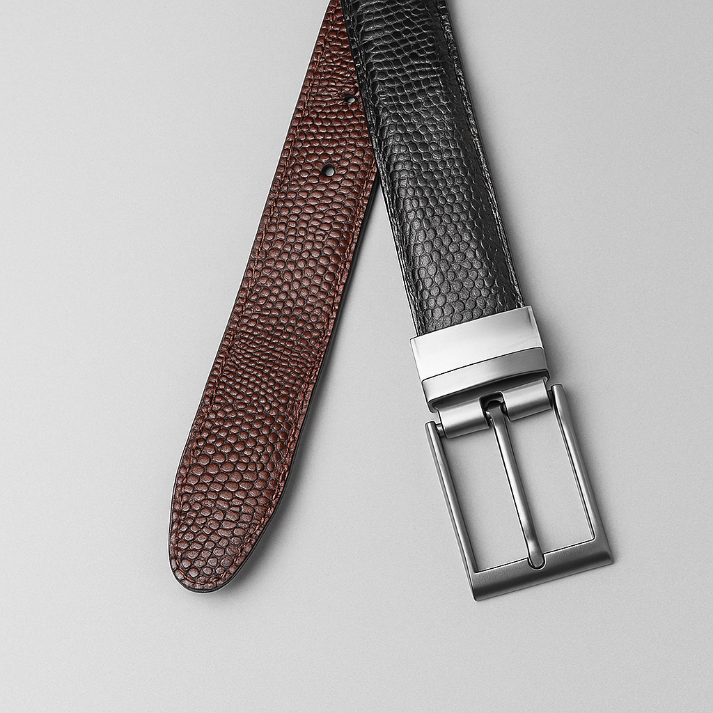 Premium Reversible Leather Belt – Black & Brown Textured Finish - With Free Delivery