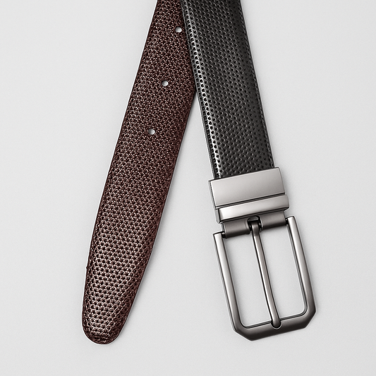 Men's Reversible Leather Belt – Black & Brown | Textured Finish - With Free Delivery