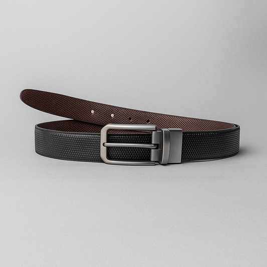 Men's Reversible Leather Belt – Black & Brown | Textured Finish - With Free Delivery