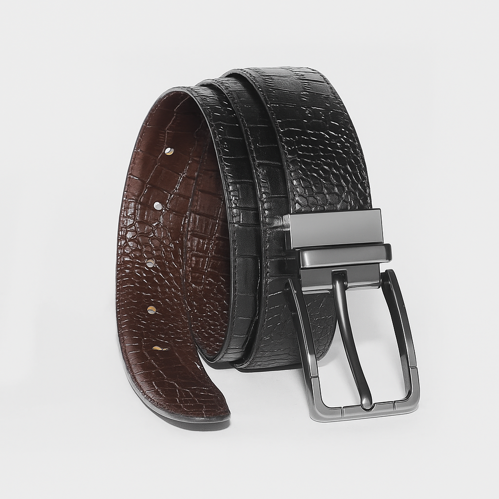 Premium Reversible Crocodile-Pattern Leather Belt – Black & Brown - With Free Delivery