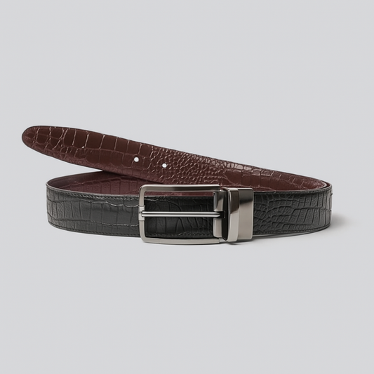 Premium Reversible Crocodile-Pattern Leather Belt – Black & Brown - With Free Delivery
