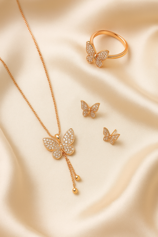 Butterfly Dreams – Elegant Rose Gold Jewelry Set - With Free Delivery