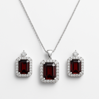 Radiant Garnet Elegance: Premium Necklace & Earrings Set