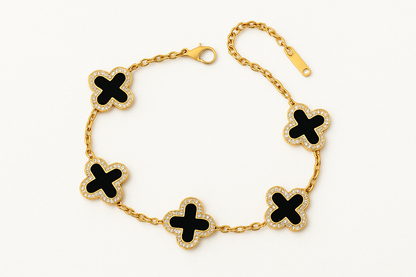 Luxury Clover Bracelet – Gold Finish with Black Onyx