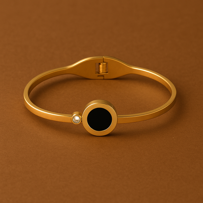Elegant Bangle with Black Onyx & Crystal Accent