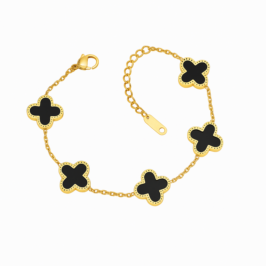 Elegant Black Clover Stud Earrings – Premium Gold Finish | Artificial Jewelry
