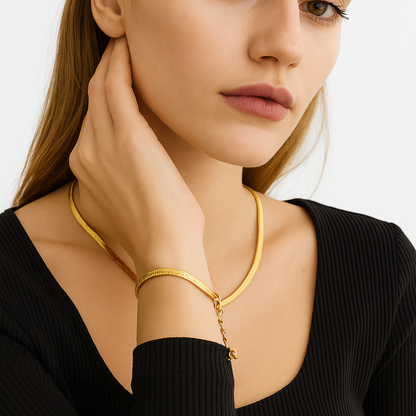 Elegant Polished Snake Chain Necklace & Bracelet Set