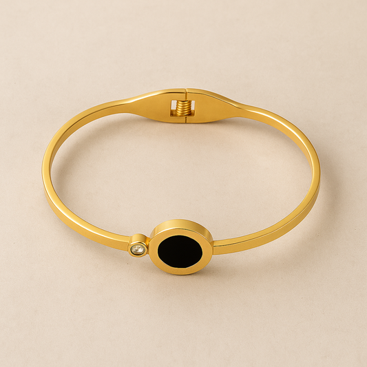 Elegant Bangle with Black Onyx & Crystal Accent