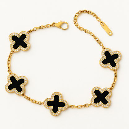 Luxury Clover Bracelet – Gold Finish with Black Onyx