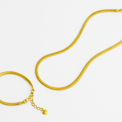 Elegant Polished Snake Chain Necklace & Bracelet Set